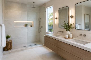 Renovated bathroom with walk-in shower in Florida